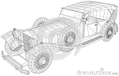 Retro car illustration vector. Vintage car Wire-frame line isolated. Vector rendering of 3d Vector Illustration