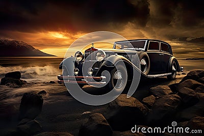 retro car magazine photo takes you on a journey into the world of vintage automobiles and classic beauty. Stock Photo