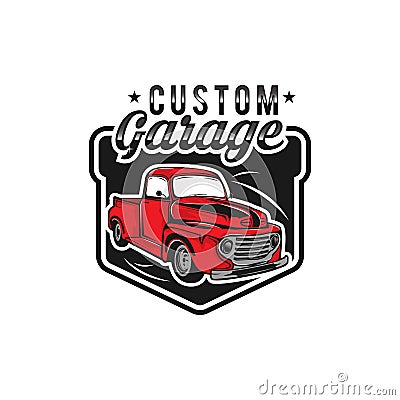 Retro truck logo template vector. Vintage truck emblem logo concept. Retro garage logo template Vector Illustration