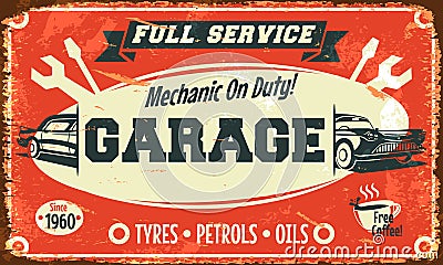 Retro car service sign Vector Illustration