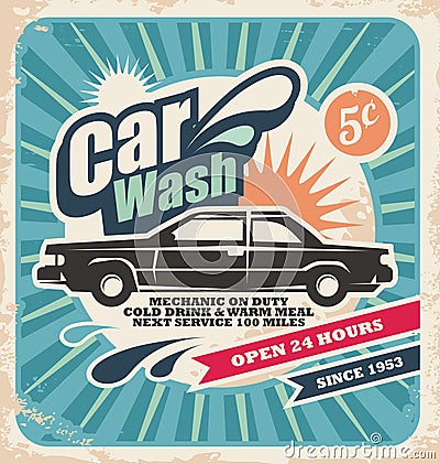 Retro car wash poster Vector Illustration