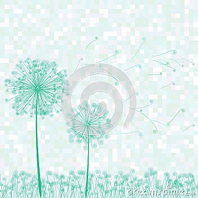 Retro card with flowers and dandelion. EPS 8 Vector Illustration