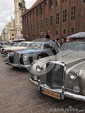 Retro cars at classic cars show in Torun Editorial Stock Photo