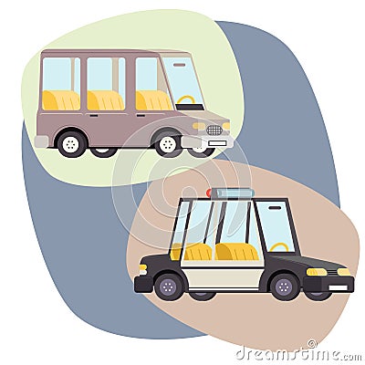 Retro Cartoon Cars Police Family Travel Vector Vector Illustration