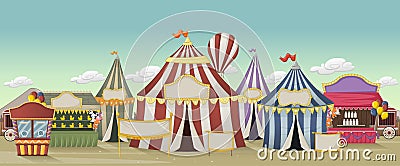 Retro cartoon circus with tents. Vector Illustration