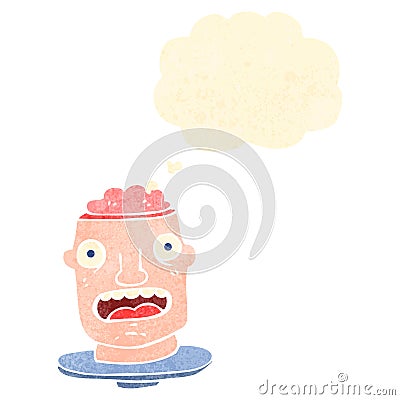 retro cartoon gross head with exposed brain Stock Photo
