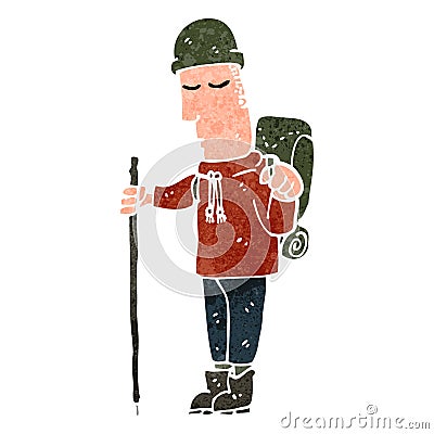 retro cartoon hiker Vector Illustration