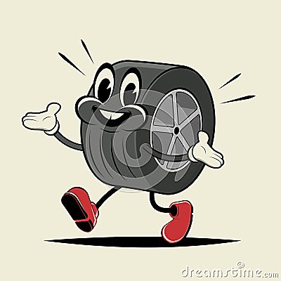 Retro cartoon illustration of a tire Vector Illustration