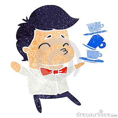 retro cartoon of a kawaii cute waiter Vector Illustration