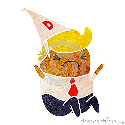 retro cartoon kawaii man in dunce hat Vector Illustration