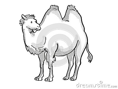 Bactrian Camel or Camelus Bactrianus Endangered Wildlife Cartoon Mono Line Drawing Stock Photo