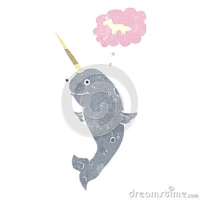 retro cartoon narwhal Vector Illustration