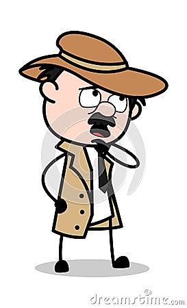 Thinking - Retro Cartoon Police Agent Detective Vector Illustration Stock Photo