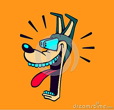 Retro cartoon style dog head wide-eyed and jaw dropping Vector Illustration