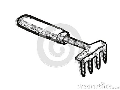 Hand Rake Garden Tool Cartoon Retro Drawing Stock Photo