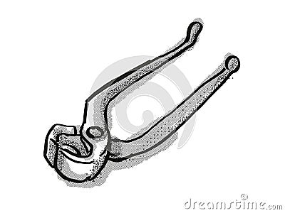 Pincers Woodworking Hand Tool Cartoon Retro Drawing Stock Photo