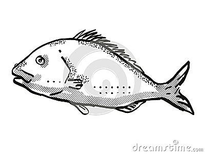 Snapper New Zealand Fish Cartoon Retro Drawing Stock Photo