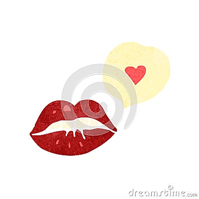 retro cartoon talking lips with love heart Vector Illustration