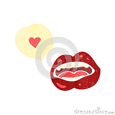 retro cartoon talking lips with love heart Vector Illustration