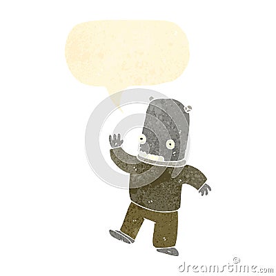 retro cartoon waving alien spaceman Vector Illustration