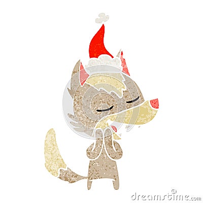 retro cartoon of a wolf laughing wearing santa hat Vector Illustration