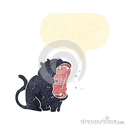 retro cartoon yawning black cat Vector Illustration