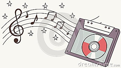 Retro cassette player with music notes, vintage audio nostalgia vector design Generative AI Vector Illustration