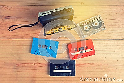 Retro cassette tape Colorful and Portable tape player Stock Photo