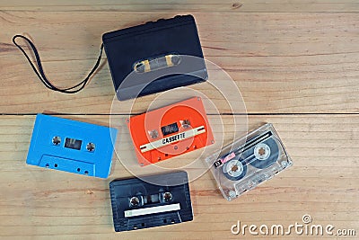 Retro cassette tape Colorful and Portable tape player Stock Photo