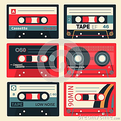 Retro cassettes set Vector Illustration