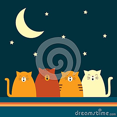 Retro cat quartet Vector Illustration