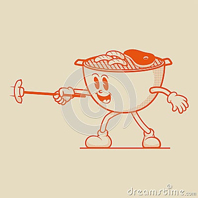 Barbeque Grill Character, Retro Mascot Character Vector Illustration