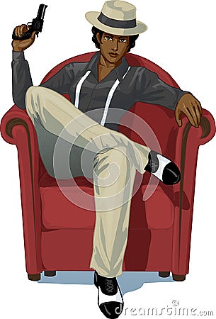 Retro character attractive afroamerican mafioso Vector Illustration