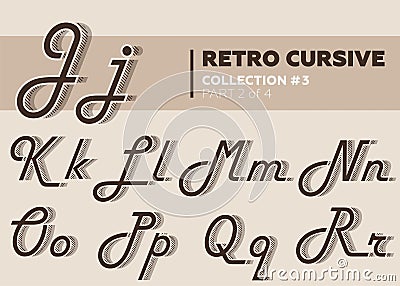 Retro Character Typeset. Vintage Layered Font with Striped Shadow. Vector Illustration