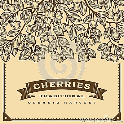 Retro cherry harvest card brown Vector Illustration