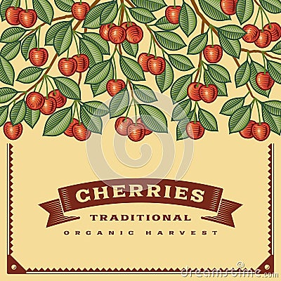 Retro cherry harvest card Vector Illustration