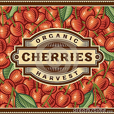 Retro Cherry Harvest Label Vector Illustration