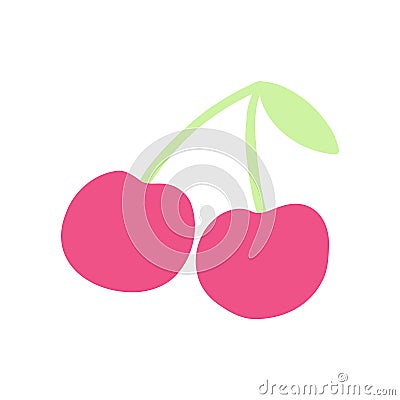 Retro cherry icon in hand drawn cartoon style. Flat vector illustration of pop girly sticker, sweet fruit, colorful Vector Illustration