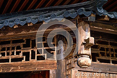 Retro Chinese style wooden tile stilted building roof Stock Photo