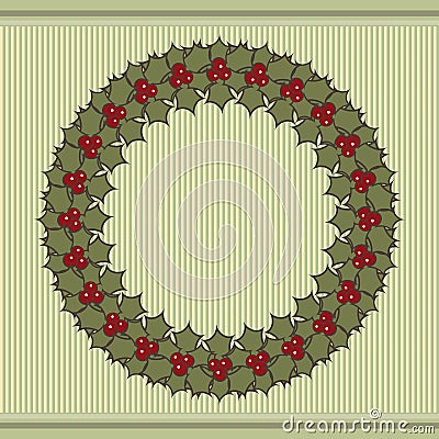 Retro Christmas background with a wreath of holly. Vector Illustration