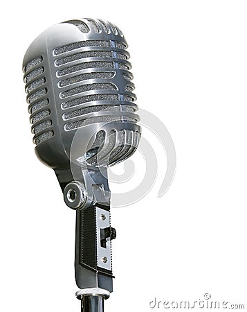 Retro chrome microphone isolated white Stock Photo