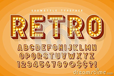 Retro cinema font design, cabaret, Broadway letters Vector Illustration