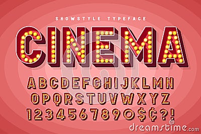 Retro cinema font design, cabaret, Broadway letters Vector Illustration