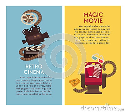 Retro cinema and movie premiere festival web banners Vector Illustration