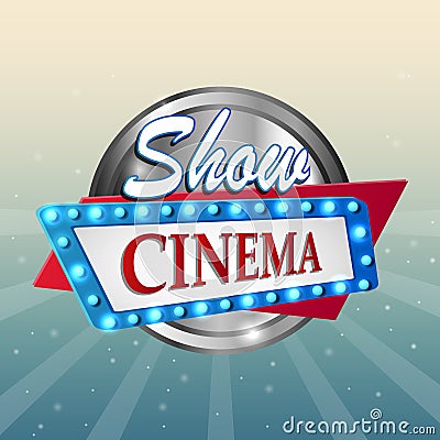 Retro Cinema sign with light frame Vector Illustration