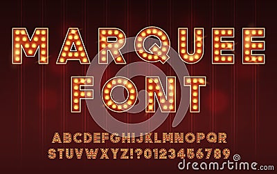 Retro Cinema or Theater Shows Marquee Font for Dark Background Vector Illustration