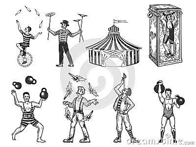 Retro circus performance set sketch vector Vector Illustration
