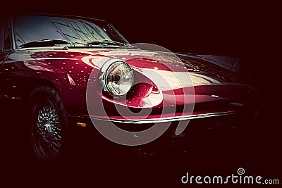 Retro classic car on dark background. Vintage, elegant Stock Photo