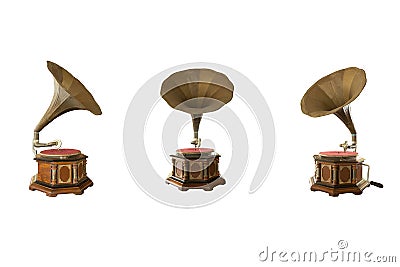 Retro classic gramophone for playing music isolated Stock Photo