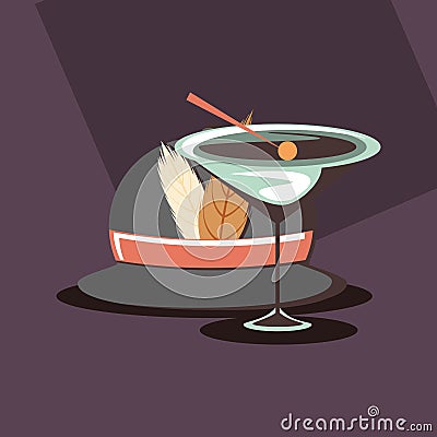 Retro classic hat with feathers and cocktail party Vector Illustration